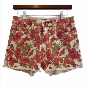 PAIGE LOLA Raw Hem Floral Denim Shorts Size 27 GUC
